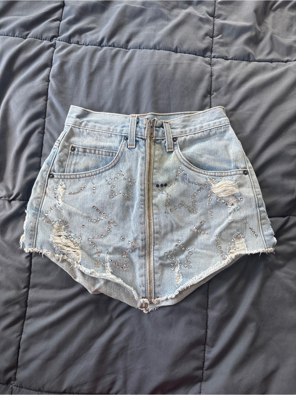 Carmar Light Wash Distressed Denim Mini Skirt